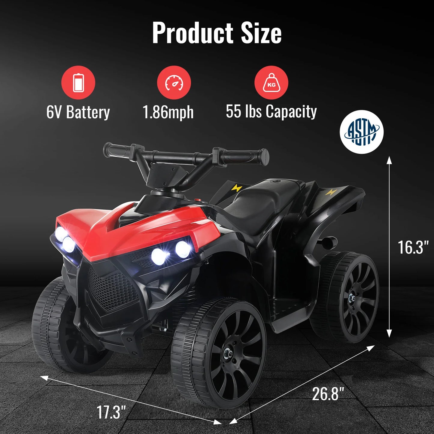 Kids Electric Car, 6V Toddler ATV Ride-On Toy, for Kids 1-6 Years Old