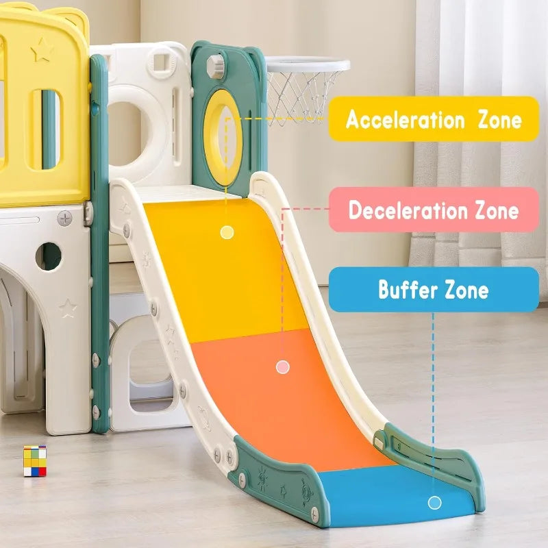 8 in 1 Toddler Slide Set, Toddler Climber Slide PlaySet with Basketball Hoop,Outdoor Indoor Playground