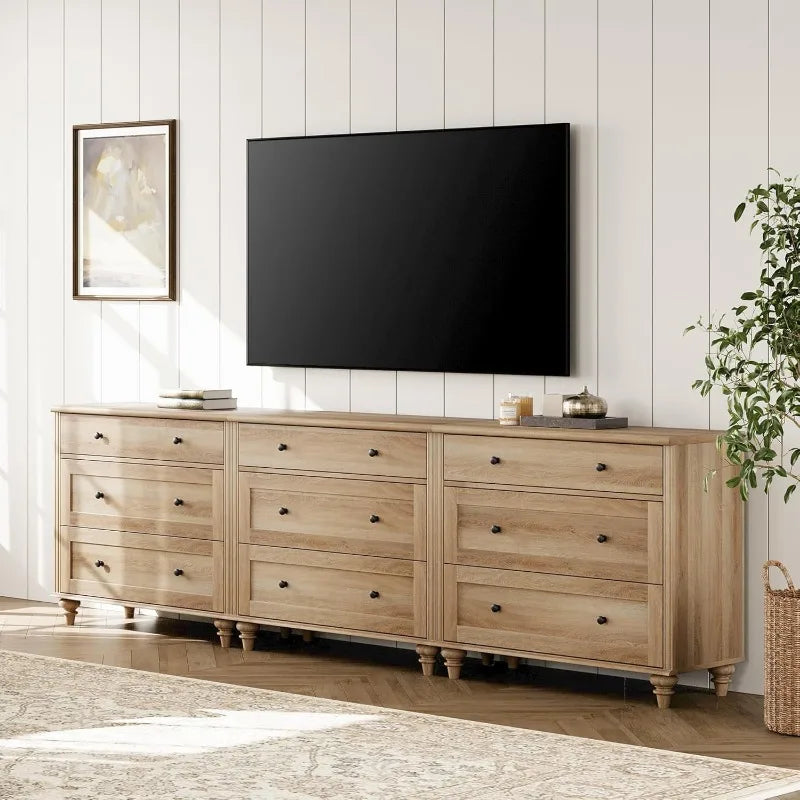 Dresser for Bedroom with 9 Drawers, Oak Kids Dressers with Wide Chest of Drawers