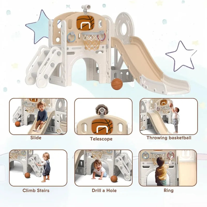 8 in 1 Toddler Slide Set, with Basketball Hoop and Ball, Outdoor or Indoor Playground for Toddlers