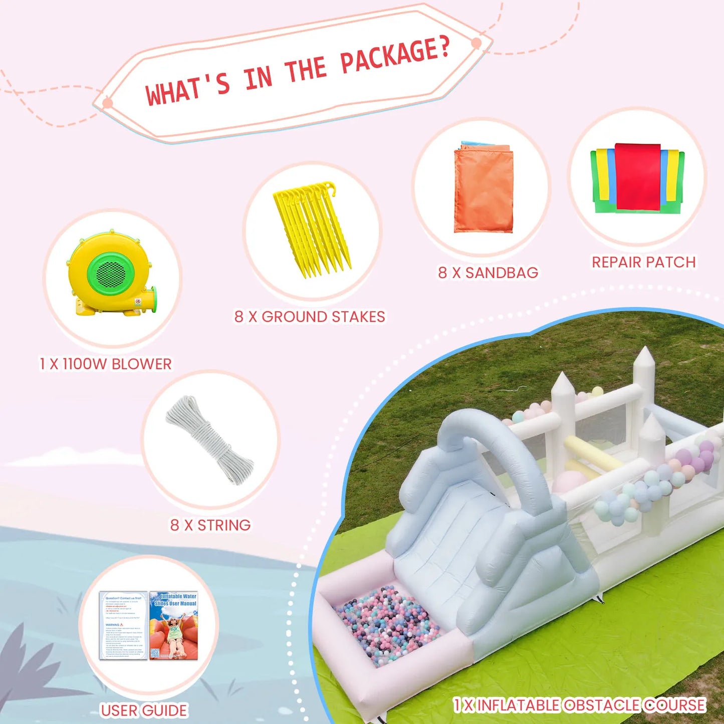 Inflatable Water Sildes, Ball Pool, Jungle Gym Water Play Equipment With Air Blower