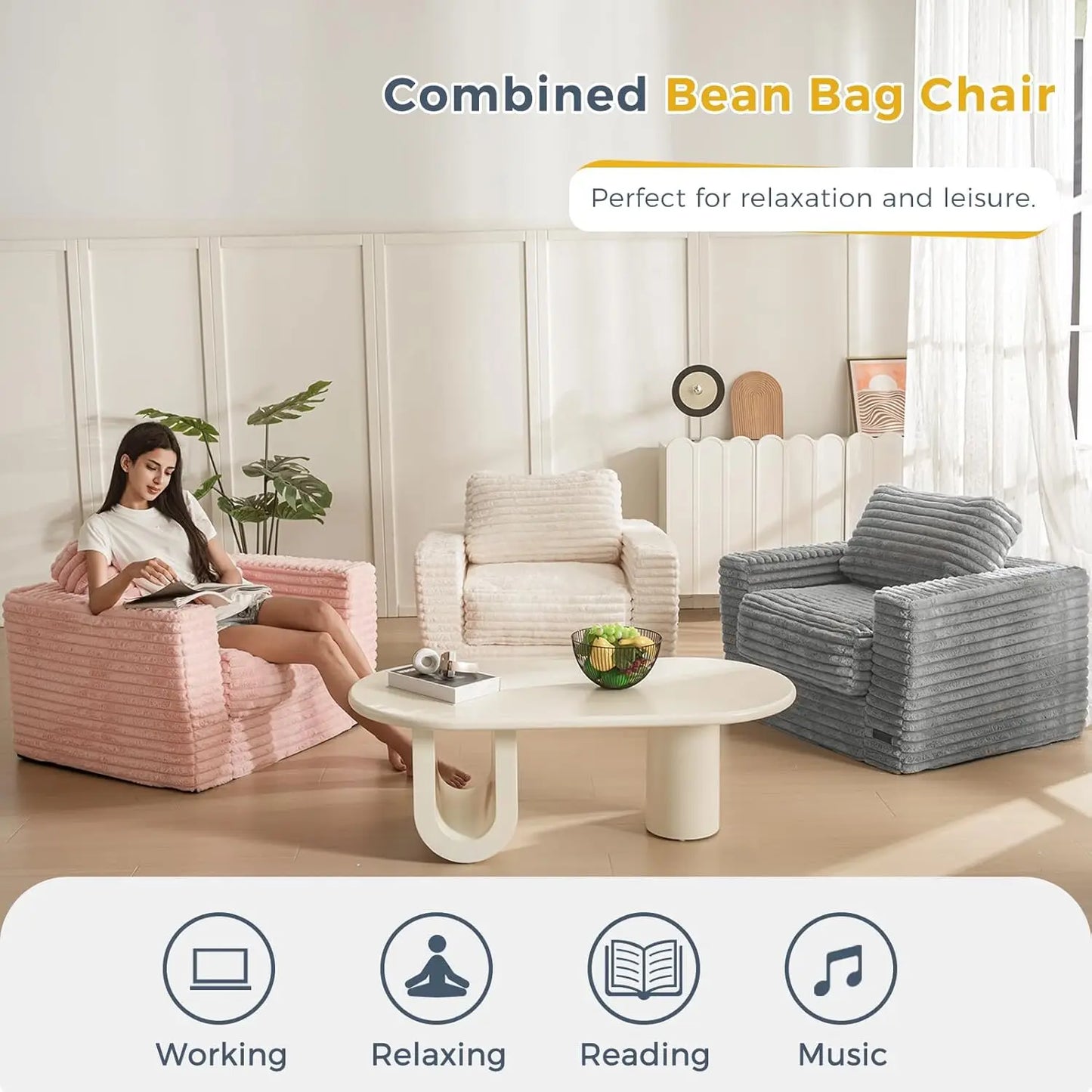 Giant Bean Bag Chair for Adults Sofa with Pillows and Armrests Large Bean Bag Sofa chair