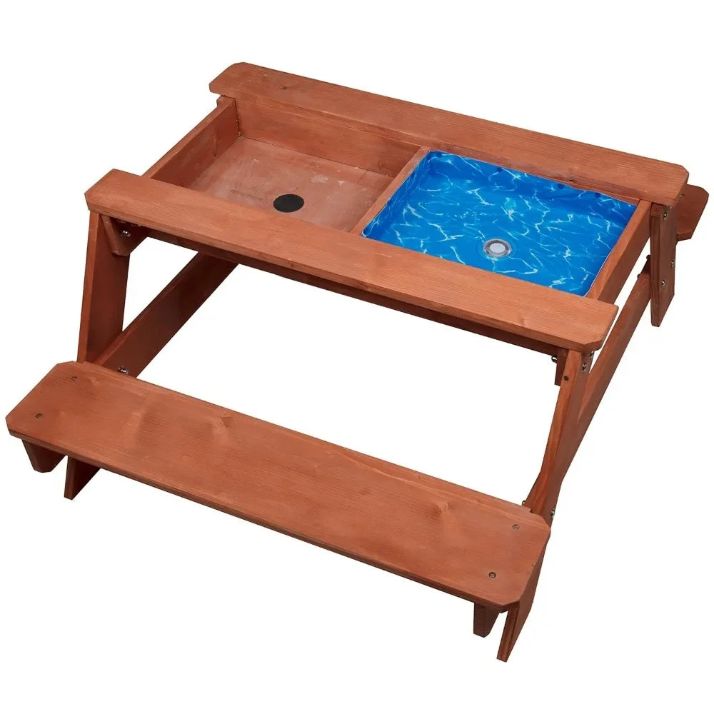 Picnic Table for Kids, 3 in 1 Sand & Water Activity Set w Removable Top & Dual Drains Sandbox.
