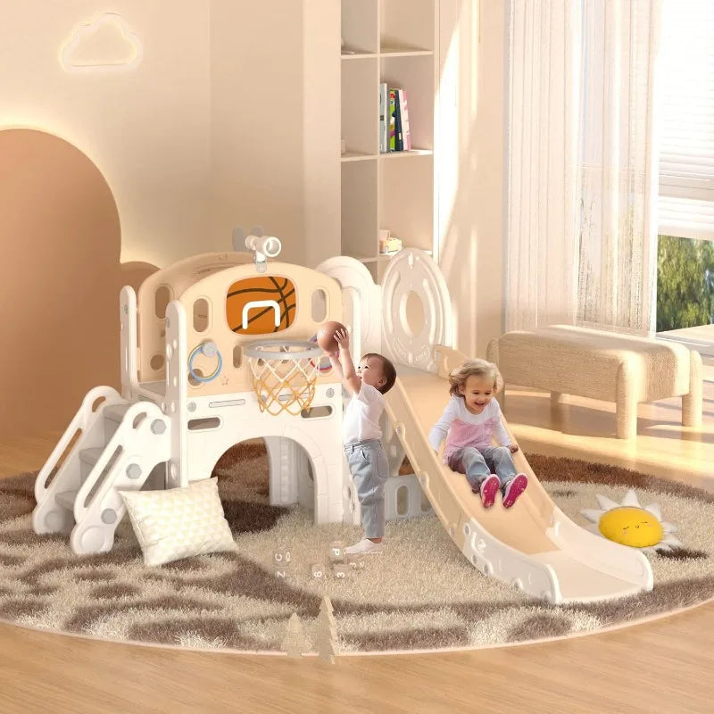 8 in 1 Toddler Slide Set, with Basketball Hoop and Ball, Outdoor or Indoor Playground for Toddlers