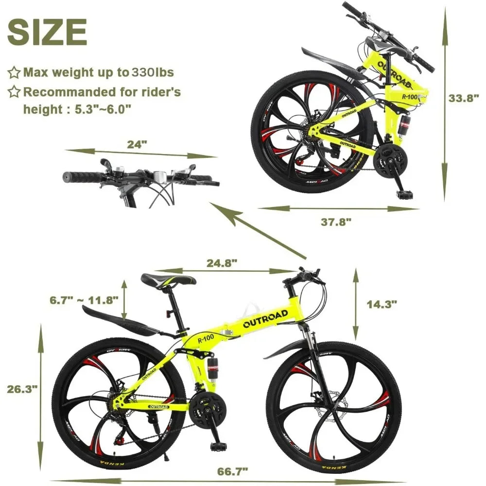 Mountain Bike, 21-Speed High Adult, 26-inch Durable Tires
