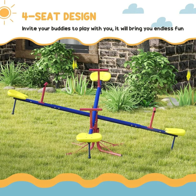 Kids Seesaw Swivel Teeter Totter with 360° Spinning, 4 Seater Seesaw for Outdoor Playground Ages 3-8