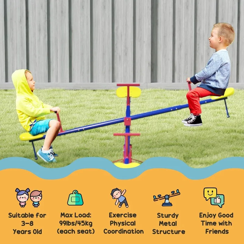 Kids Seesaw Swivel Teeter Totter with 360° Spinning, 4 Seater Seesaw for Outdoor Playground Ages 3-8
