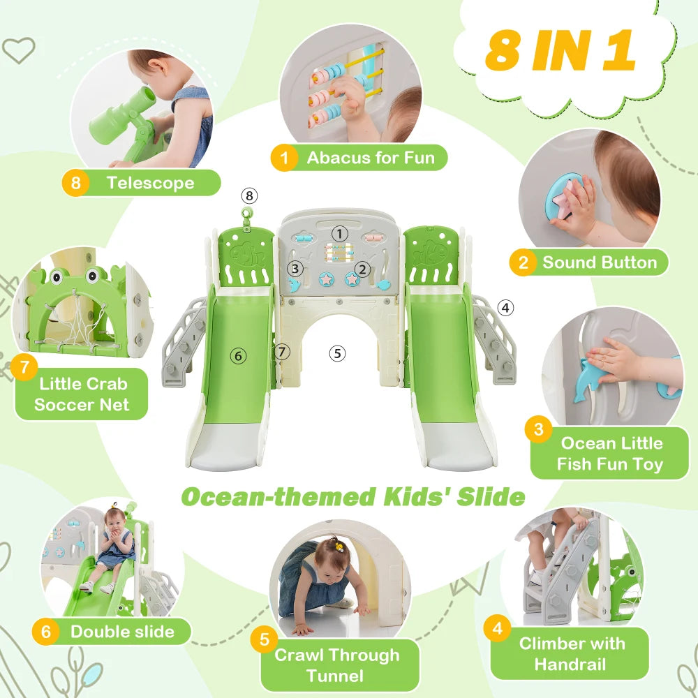 11 in 1 Toddler Slide, for Ages 1-3 with Basketball Hoop, Playset Structure, Arch Tunnel Telescope