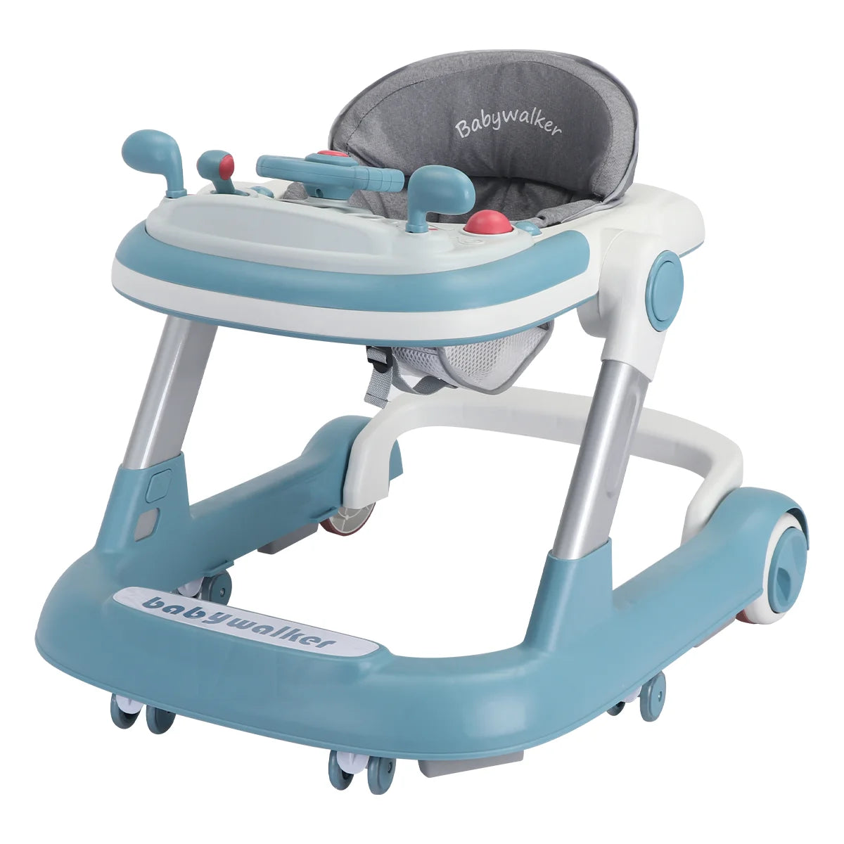 Push Walker with Detachable Feeding and Music Trays, Foldable Learning Toys, 2 In 1 Walker