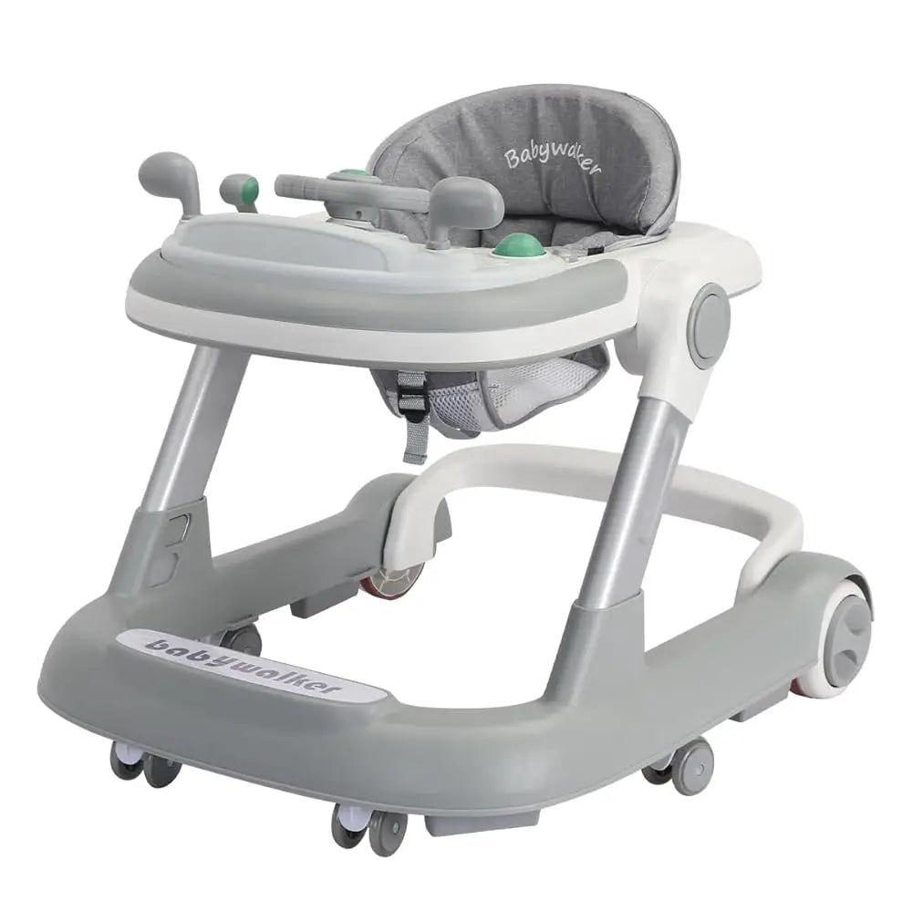 Push Walker with Detachable Feeding and Music Trays, Foldable Learning Toys, 2 In 1 Walker