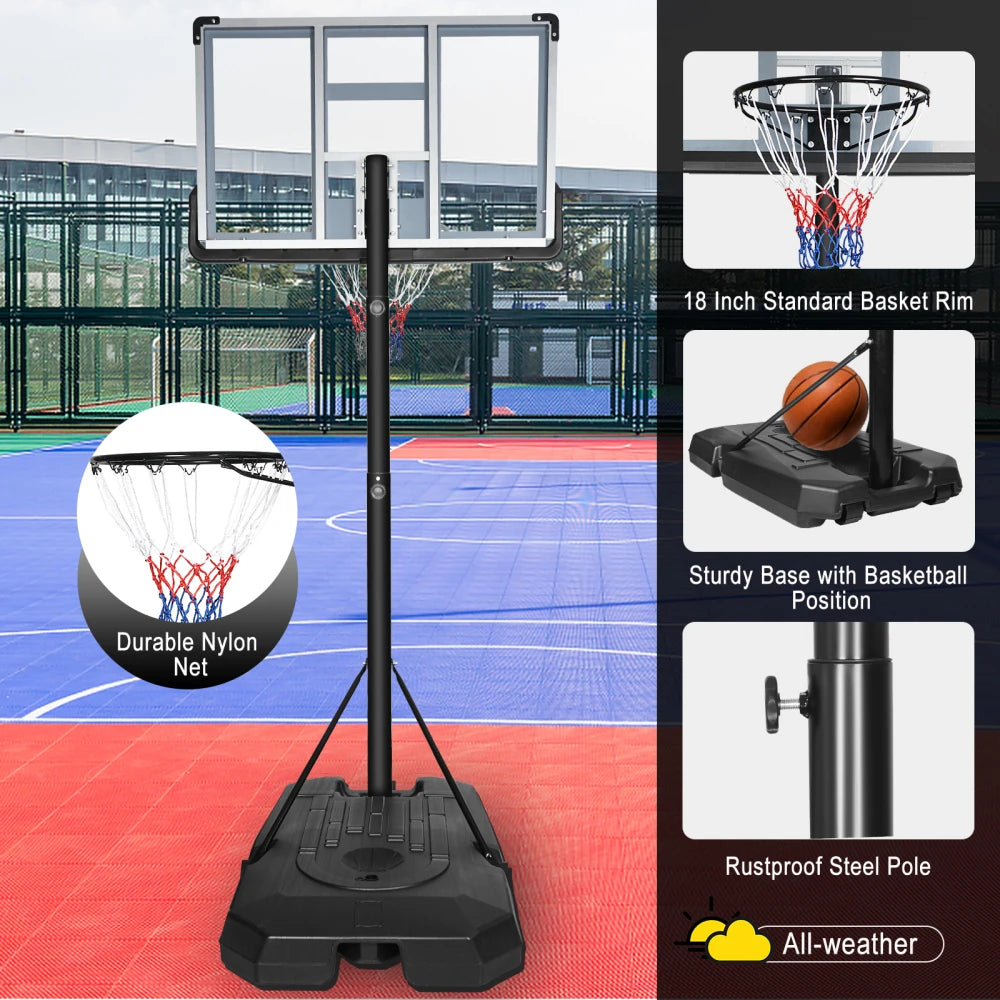 Portable Basketball Hoop Backboard System Stand6.6ft-10ft with 44 Inch Wheels for whole family