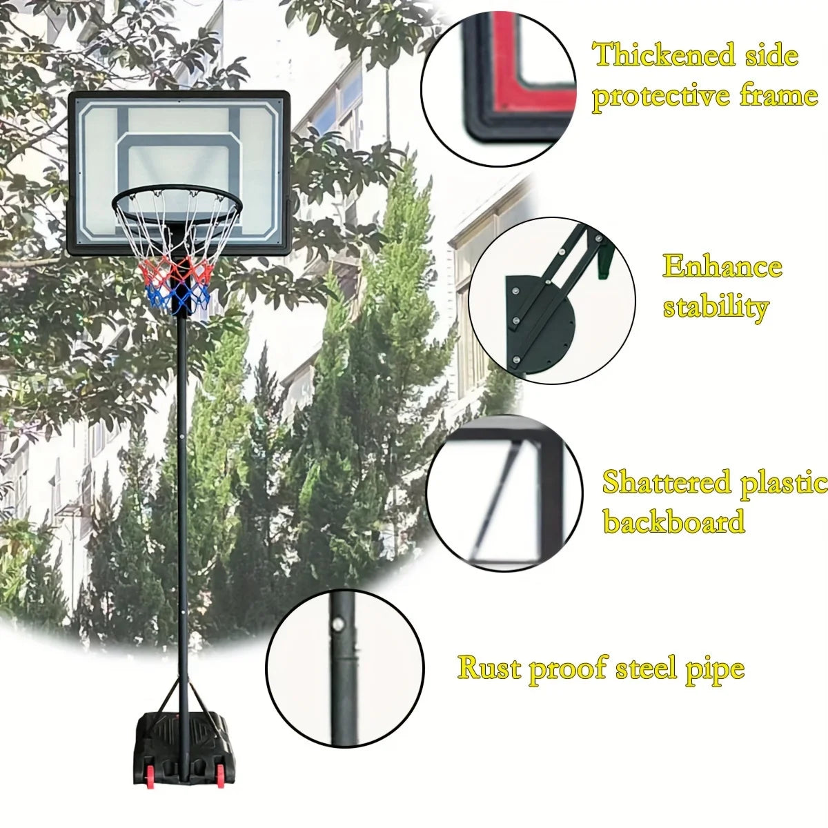 1 Basketball Hoop Outdoor 5.5-9.5 Feet Adjustable Height