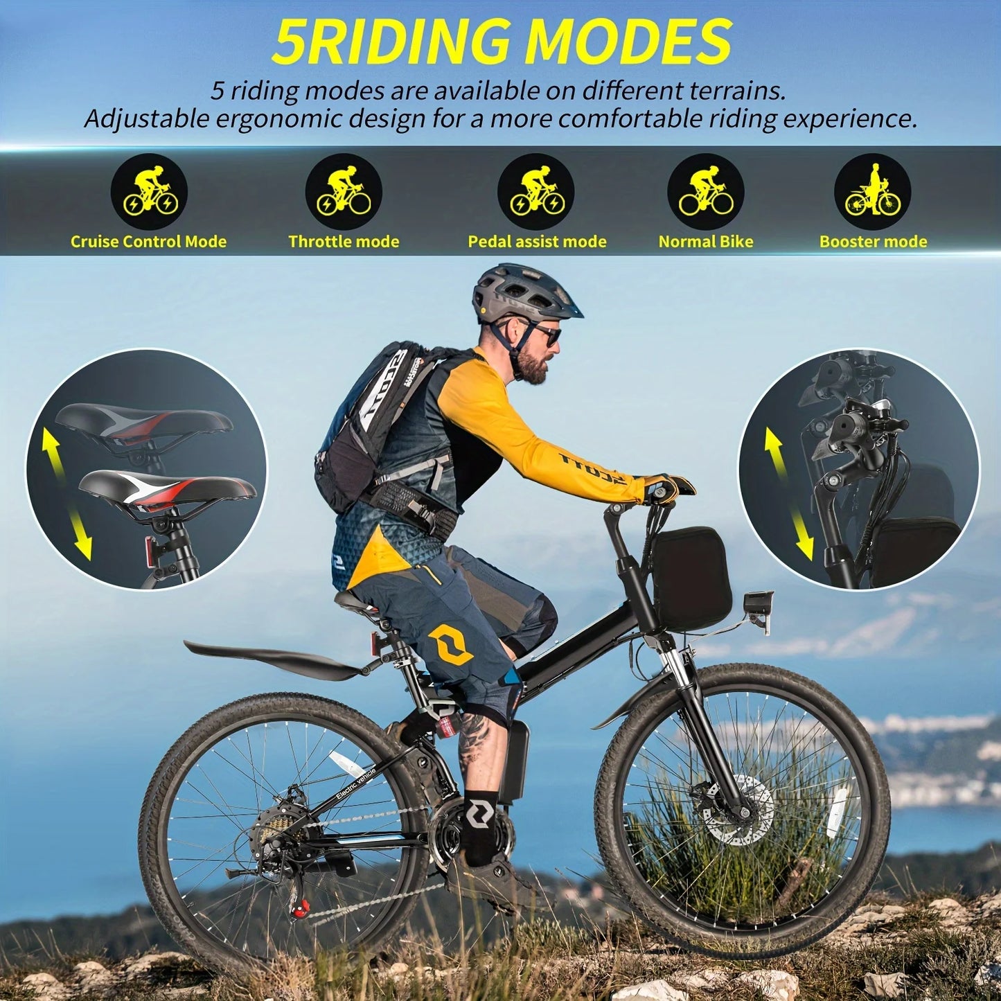 26" Folding Electric Bike for Adults, with 500W Motor,48V 20MPH Removable Battery