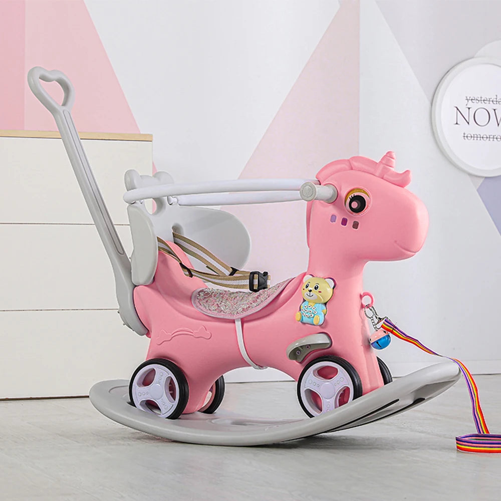 Rocking Horse for Toddlers, Balance Bike Ride On Toys with Push Handle, for Baby Girl or Boy