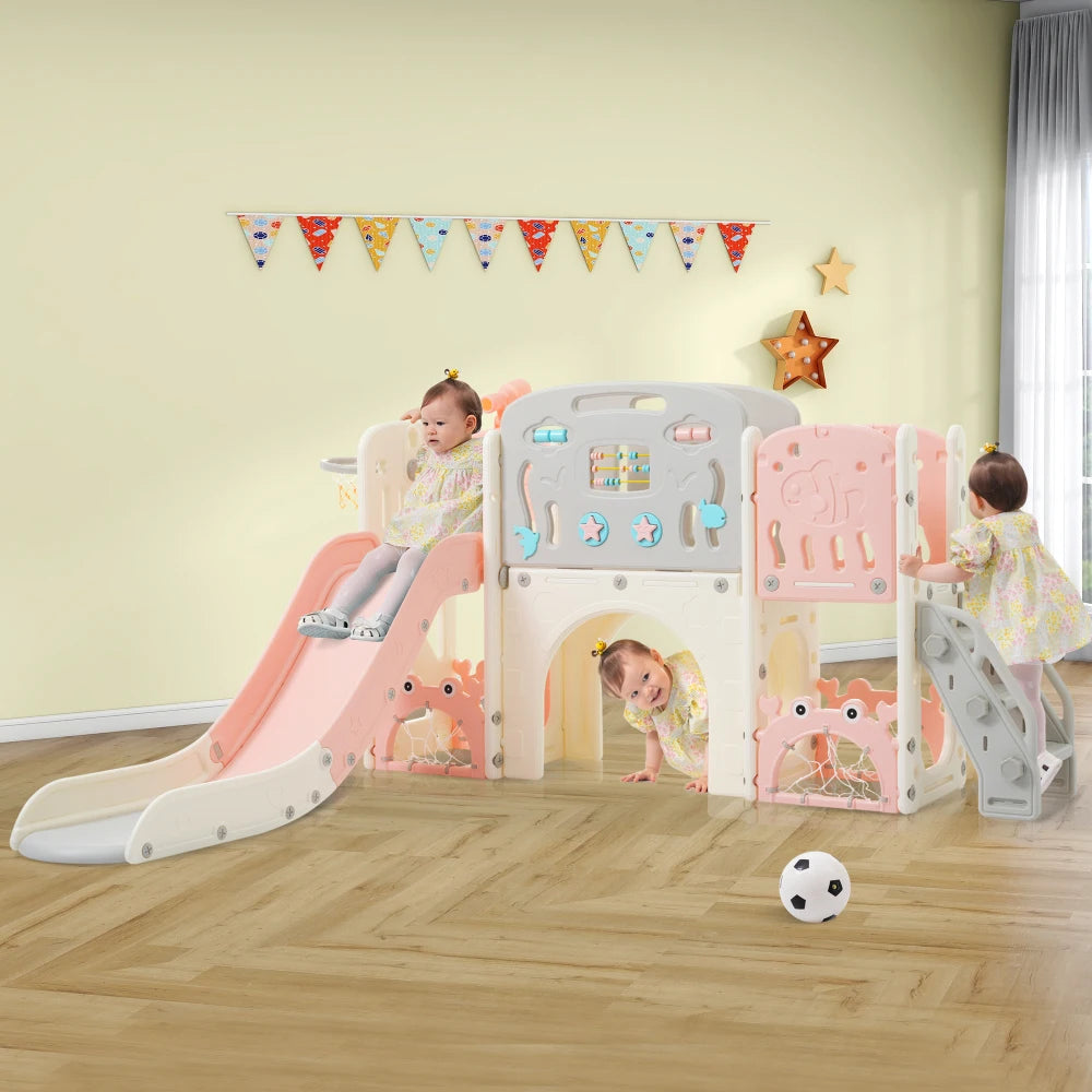11 in 1 Toddler Slide, for Ages 1-3 with Basketball Hoop, Playset Structure, Arch Tunnel Telescope