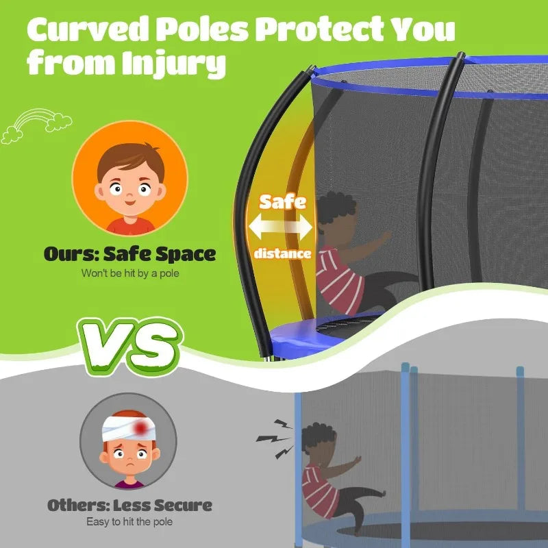 1200LBS Weight Capacity Trampoline 8FT-16FT with Basketball Hoop Water Sprinkler Spiral Ground Stakes Outdoor