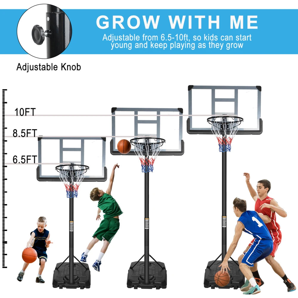 Portable Basketball Hoop Backboard System Stand6.6ft-10ft with 44 Inch Wheels for whole family