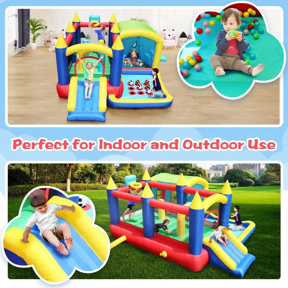 7 in 1 Inflatable Bounce House, with Ball Pit for Kids Indoor Outdoor Family Fun, Toddler Jump Bouncy Castle