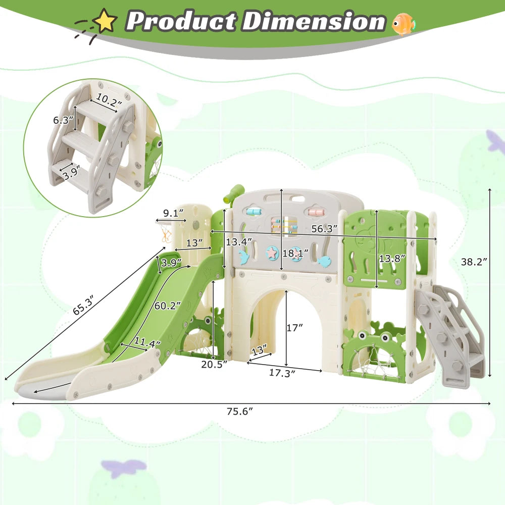 11 in 1 Toddler Slide, for Ages 1-3 with Basketball Hoop, Playset Structure, Arch Tunnel Telescope