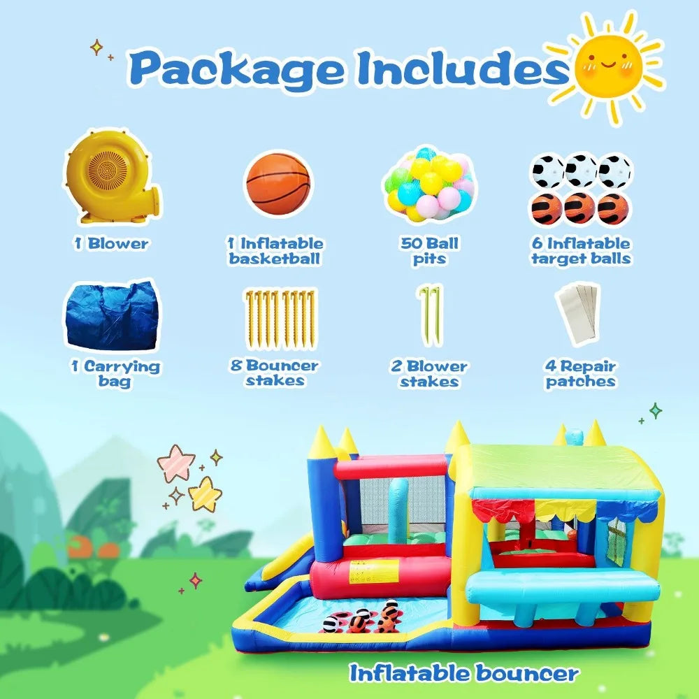 7 in 1 Inflatable Bounce House, with Ball Pit for Kids Indoor Outdoor Family Fun, Toddler Jump Bouncy Castle