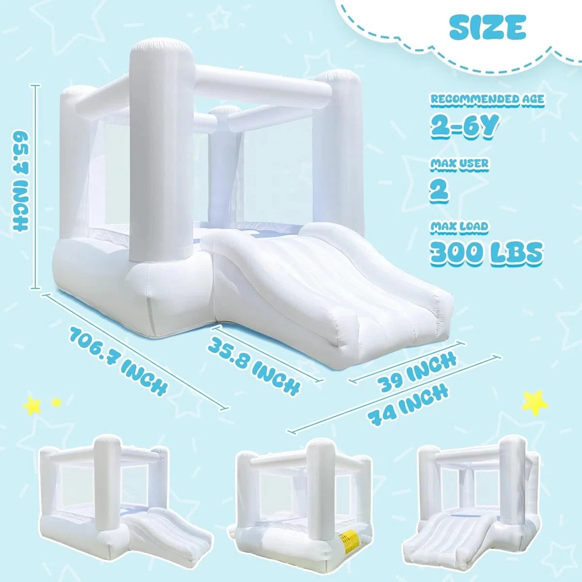 Mini White Jumping Castle For Kids Birthday Party Decoration Inflatable Bouncy Castle Outdoor With Slide Blower