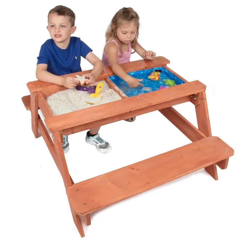 Picnic Table for Kids, 3 in 1 Sand & Water Activity Set w Removable Top & Dual Drains Sandbox.