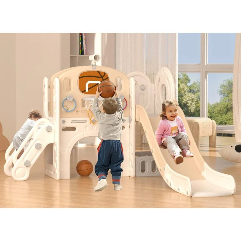 8 in 1 Toddler Slide Set, with Basketball Hoop and Ball, Outdoor or Indoor Playground for Toddlers