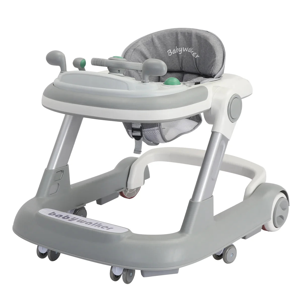 Push Walker with Detachable Feeding and Music Trays, Foldable Learning Toys, 2 In 1 Walker