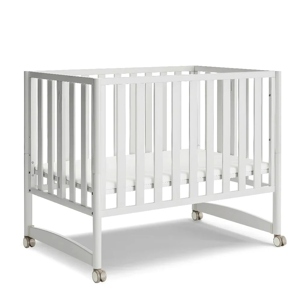 6-in-1 Convertible Mini Crib With Removable Wheels & Mattress, 4 Adjustable Heights, White
