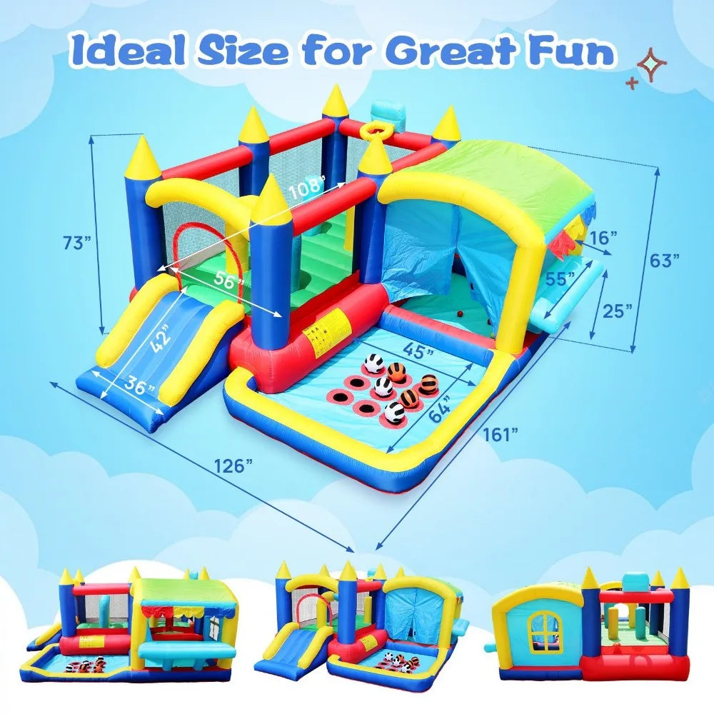 7 in 1 Inflatable Bounce House, with Ball Pit for Kids Indoor Outdoor Family Fun, Toddler Jump Bouncy Castle