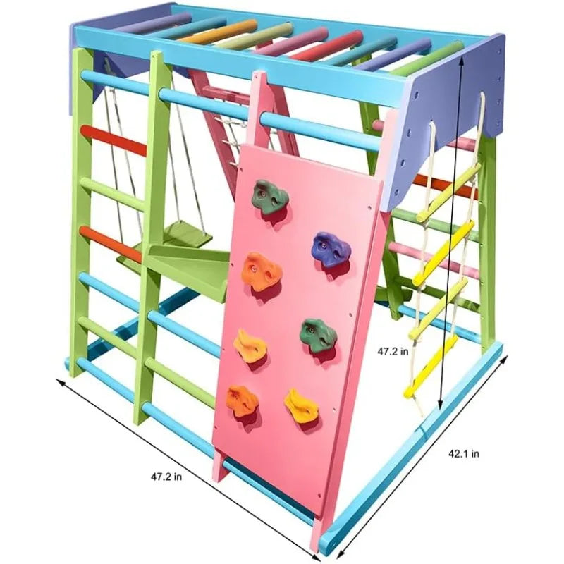 Indoor Playground 7-in-1 Jungle Gym Playset for Kids 2-6yrs - Slide, Climbing Wall, Rope Wall Climber