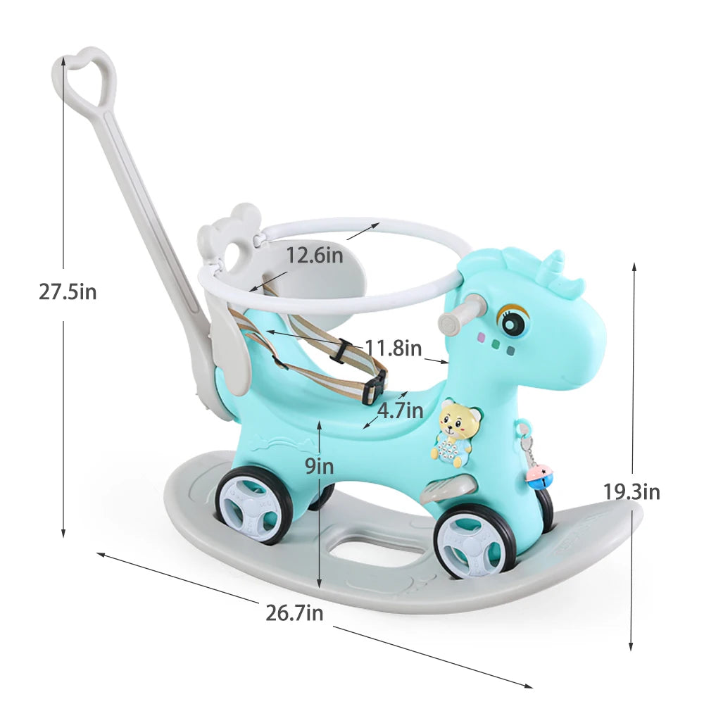 Rocking Horse for Toddlers, Balance Bike Ride On Toys with Push Handle, for Baby Girl or Boy