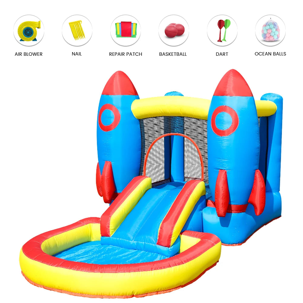 Inflatable Rocket Bounce House Castle Ball Pit for Kids Indoor Outdoor w/Blower