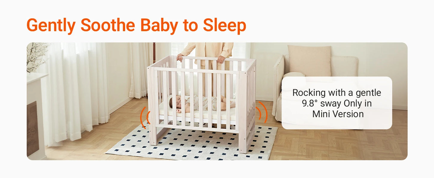 11-in-1 Convertible Baby Crib With Removable Wheels, Washed Natural, 4 Mattress Heights, Pinewood
