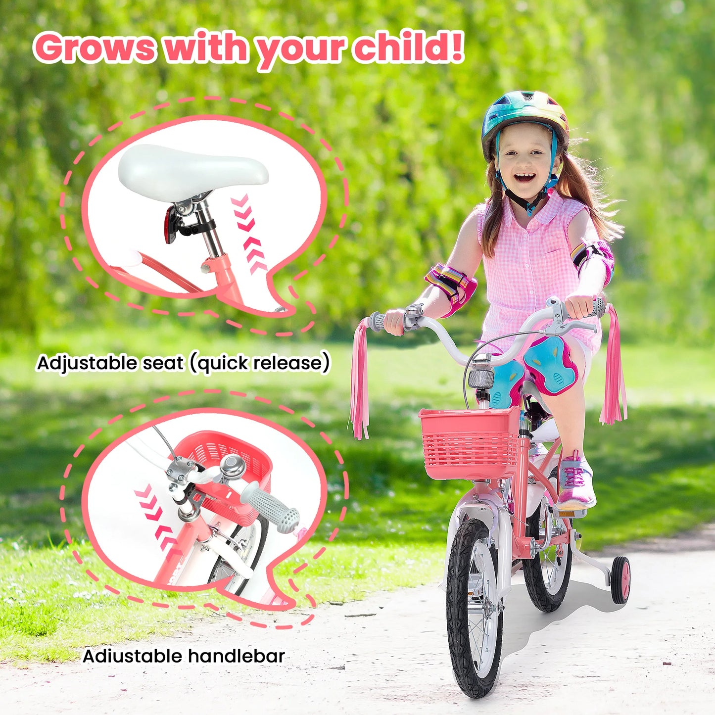12 Inch Kids Bike for Ages 2-5 Years Old Girls, with Training Wheels, for girls and toddlers