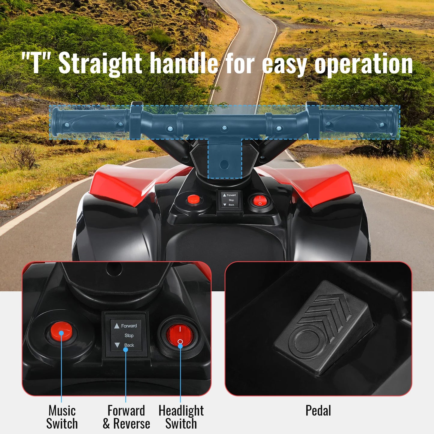 Kids Electric Car, 6V Toddler ATV  Ride-On Toy, for Kids 1-6 Years Old