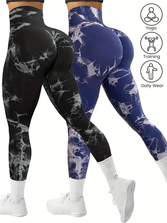 Women's 2pcs Tie-Dye Yoga Leggings - High Stretch, Comfort Fit Athletic Pants.