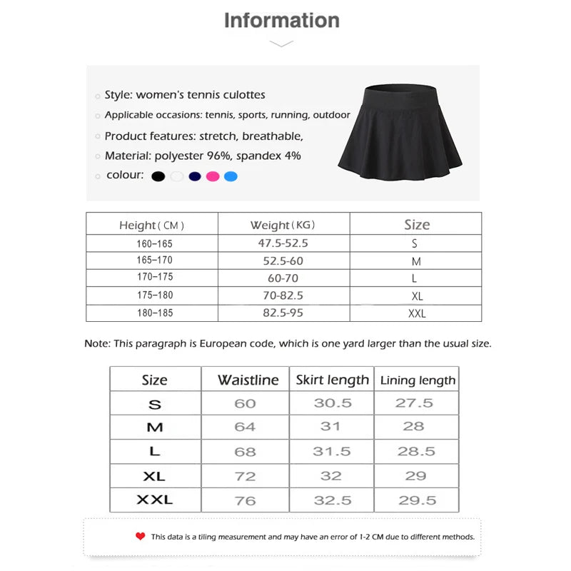 Tennis Skorts Fitness Short Skirt Quick drying Women Sports Tennis Skirt