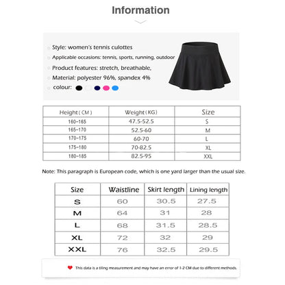 Tennis Skorts Fitness Short Skirt Quick drying Women Sports Tennis Skirt