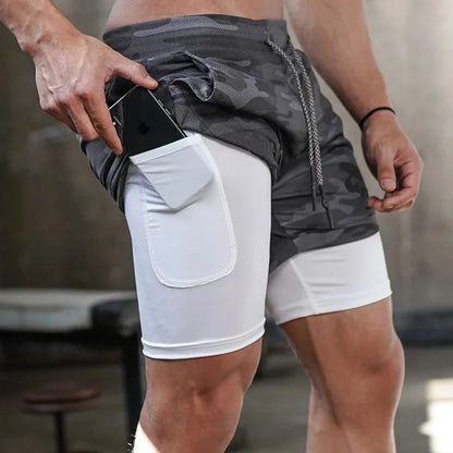 Men's Running Shorts Gym Sports Shorts 2 In 1 Quick Dry Workout Training Gym Fitness Jogging Shorts