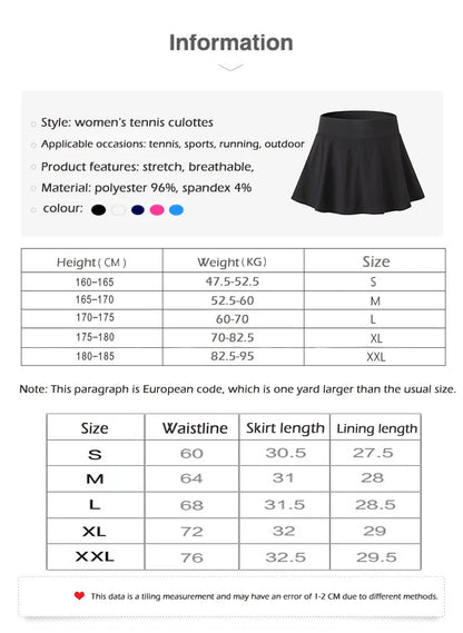 Tennis Skorts Fitness Short Skirt Quick drying Women Sports Tennis Skirt