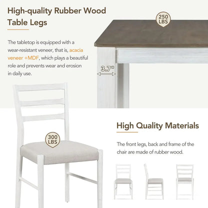 7-Piece Kitchen Dining Table Set for 6, Wood Kitchen Table and 6 Upholstered Chairs with Backrest