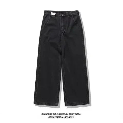 Multi Pocket  Jeans Women Casual Straight Wide-leg Pants Couple Jeans
