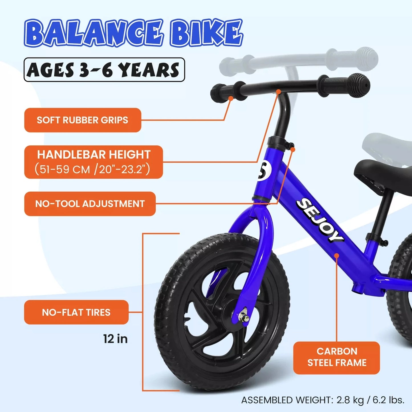 Toddler Kids Balance Bicycle 12" Sport Bike No Pedals  2-6 Years