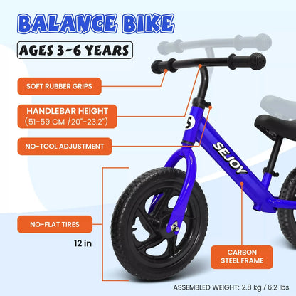 Toddler Kids Balance Bicycle 12" Sport Bike No Pedals  2-6 Years