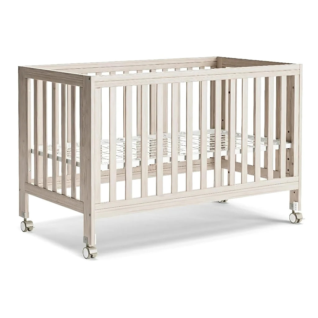 11-in-1 Convertible Baby Crib With Removable Wheels, Washed Natural, 4 Mattress Heights, Pinewood