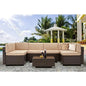 Outdoor Patio Furniture Set 7 Piece Wicker Sofa Sectional Set with Cushions & Tea Table brown