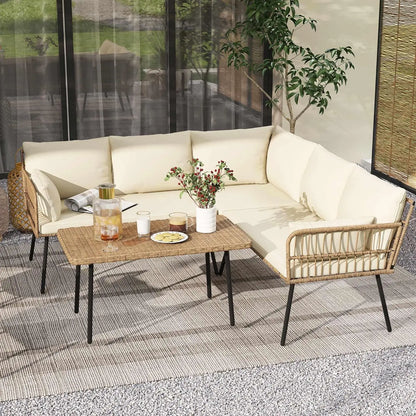 Wicker Patio Loveseat, Sofa with Cushions & Lumbar Pillows, Outdoor Patio Furniture Set for Patio, Balcony