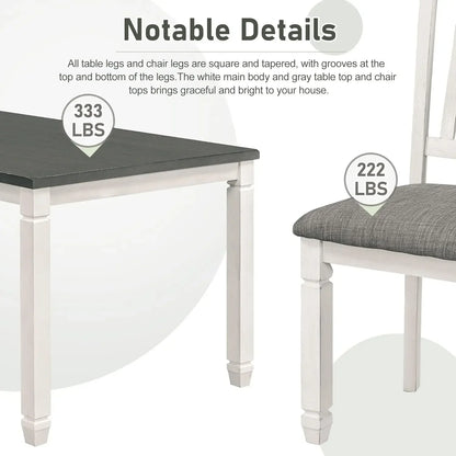 7-Piece Kitchen Dining Table Set for 6, Wood Kitchen Table and 6 Upholstered Chairs with Backrest