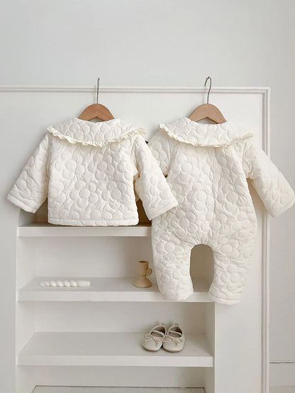 Winter New Baby Girl Warm Coat Cotton Infant Large Lapel Floral Padded Jacket Plus Velvet Thick Kids Cardigan